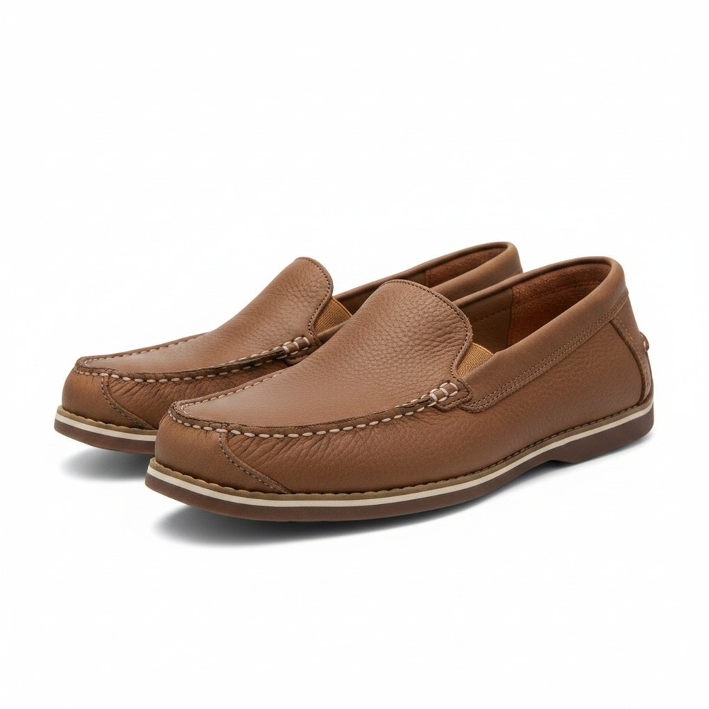 Timberland Loafers 9.5 Brown Pebbled Leather Moc Toe Slip‎ On Rugged Classic